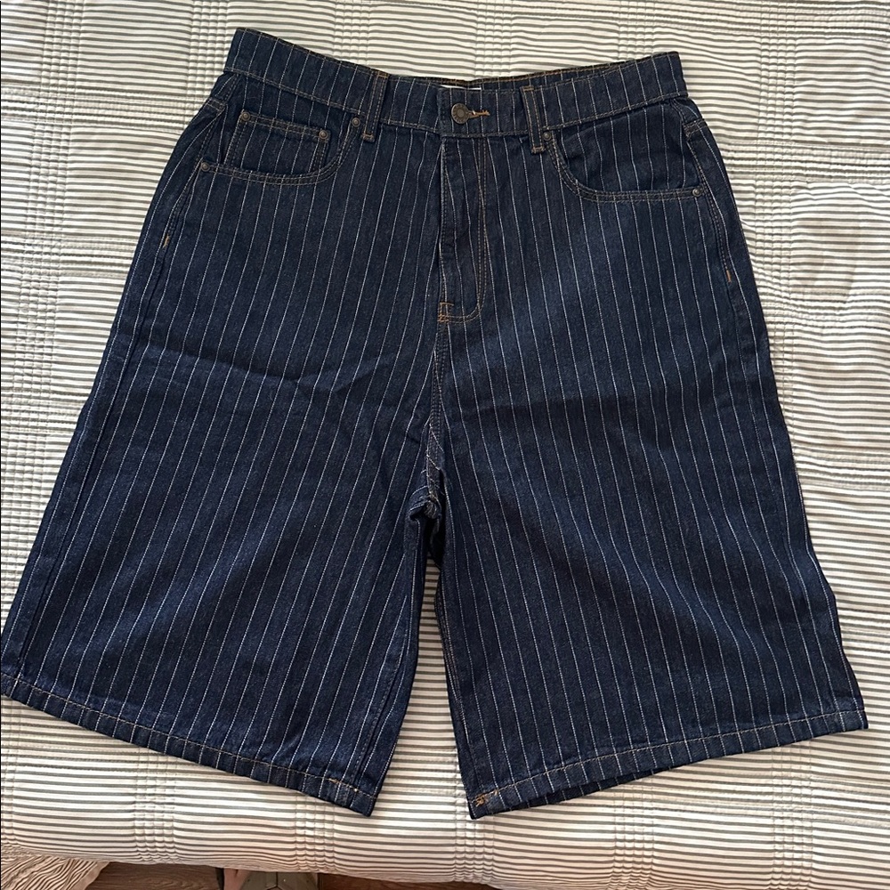 ASOS Dark Blue Pinstripe Jean Shorts